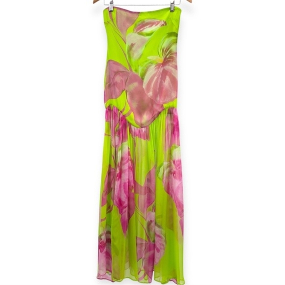 Retrofete Lime & Fuchsia Strapless Floral Maxi Gown - Picture 7 of 8